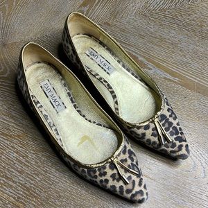 EMY MACK Leopard Leather Gold Pointy Flats 6
